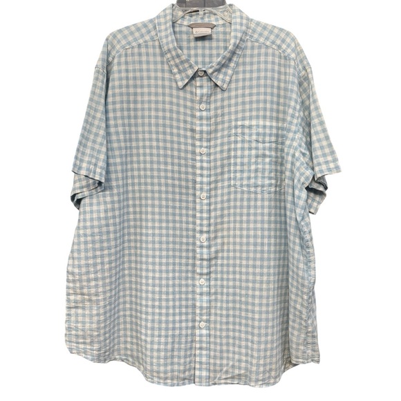 Columbia Men’s XXL Blue Gingham Short Sleeve Cotton Button Shirt - Picture 1 of 6